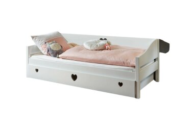 Einzelbett Gillian 205x95x90 Massivholz/MDF Wei&szlig;...