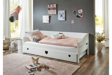 Einzelbett Gillian 205x95x90 Massivholz/MDF Wei&szlig;...