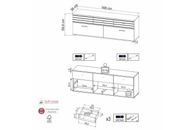 Lowboard Jacklin 168x38x60 Weiss/Artisan Eiche 10286