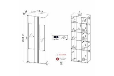 Hochvitrine Jacklin 72x38x203 Weiss/Artisan Eiche 10287