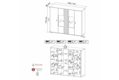 Highboard Jacklin 140x38x115 Weiss/Artisan Eiche 10291