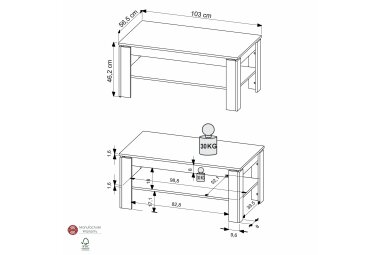 Couchtisch Jacklin 103x57x46 Weiss/Artisan Eiche 10293