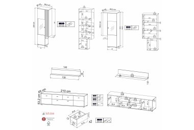 Wohnzimmerschrank Jacklin 300x45x200 Weiss/Artisan Eiche 10296