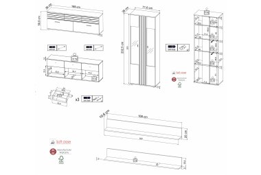 Wohnkombination Jacklin 255x38x203 Weiss/Artisan Eiche 10297