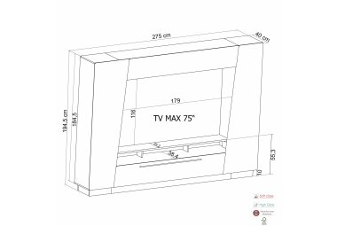 Mediawand Jacky 275x40x195 Weiss/Artisan Eiche 10302