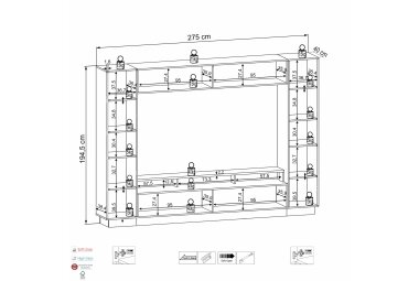 Mediawand Jacky 275x40x195 Weiss/Artisan Eiche 10302