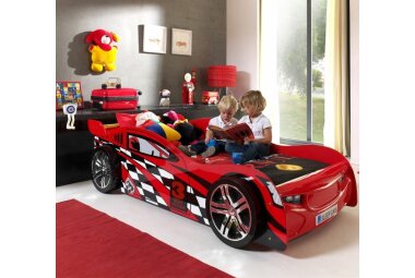 Autobett Kalitina 229x111x60 Kinderbett Spielbett MDF Rot...