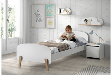 Einzelbett Karilynn 206x95x73 Kinderbett MDF+Massivholz Weiß 17122