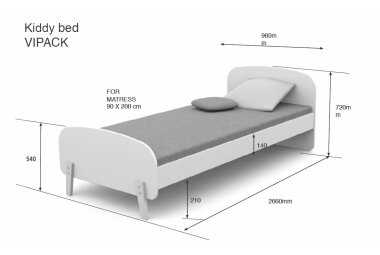 Einzelbett Karilynn 206x95x73 Kinderbett MDF+Massivholz Weiß 17122