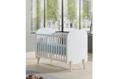 Babybett Karilynn 129x68x94 Gitterbett MDF+Massivholz Weiß 17146