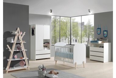 Babybett Karilynn 129x68x94 Gitterbett MDF+Massivholz Weiß 17146