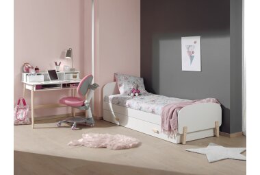 Einzelbett Karilynn 206x95x73 Kinderbett MDF+Massivholz Weiß 17153