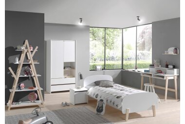 Einzelbett Karilynn 206x95x73 Kinderbett MDF+Massivholz Weiß 17153