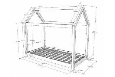 Hausbett Kandace 146x78x133 Kinderbett Massivholz Natur 17199