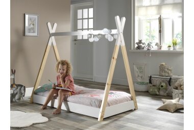 Tipi Karyn 146x84x131 Kinderbett Massivholz Weiß/Natur 17203