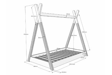 Tipi Karyn 146x84x131 Kinderbett Massivholz Weiß/Natur 17203