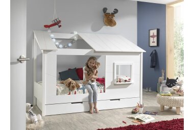 Baumhaus Bett Katerina 214x105x159 Spielbett MDF+Massivholz Weiß 17216