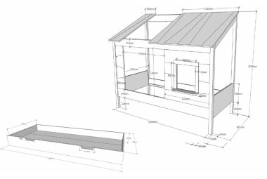 Baumhaus Bett Katerine 214x105x159 Spielbett MDF+Massivholz Weiß 17217