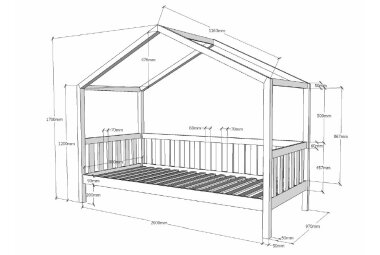 Hausbett Kapua 210x97x170 Kinderbett Massivholz Weiß 17219