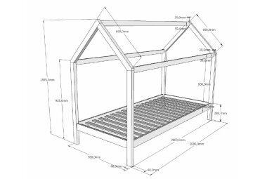 Hausbett Kapua 208x98x159 Kinderbett Massivholz Natur 17220