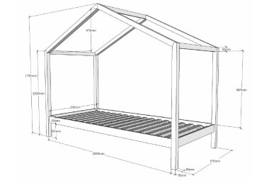 Hausbett Kapua 210x97x170 Kinderbett Massivholz Natur 17224