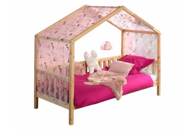 Hausbett mit Textilhimmel Kapua 210x97x170 Massivholz...