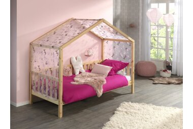 Hausbett mit Textilhimmel Kapua 210x97x170 Massivholz...