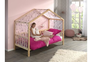 Hausbett mit Textilhimmel Kapua 210x97x170 Massivholz Natur 17227