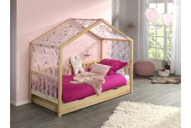 Hausbett mit Textilhimmel Kapua 210x97x170 Massivholz...