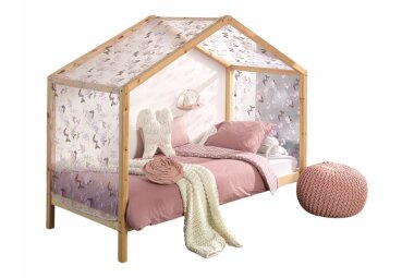 Hausbett mit Textilhimmel Kapua 210x97x170 Massivholz...