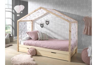 Hausbett mit Textilhimmel Kapua 210x97x170 Massivholz...