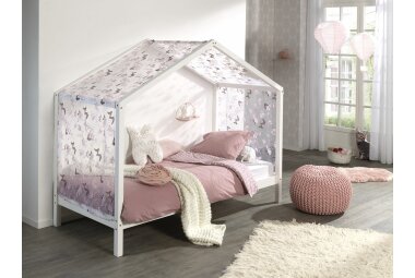 Hausbett mit Textilhimmel Kapua 210x97x170 Massivholz...