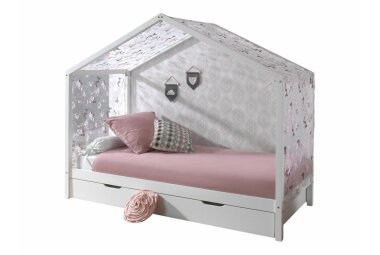 Hausbett mit Textilhimmel Kapua 210x97x170 Massivholz...