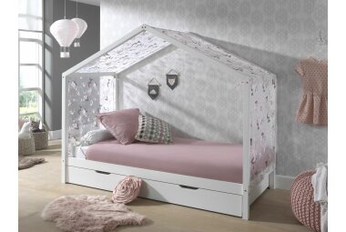 Hausbett mit Textilhimmel Kapua 210x97x170 Massivholz...