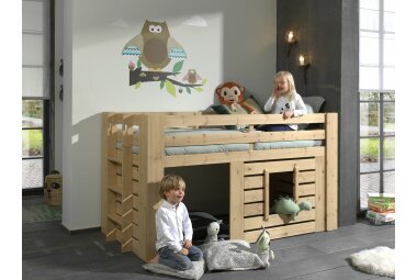 Hüttenbett Katha 215x97x115 Spielbett Massivholz Oak 17274