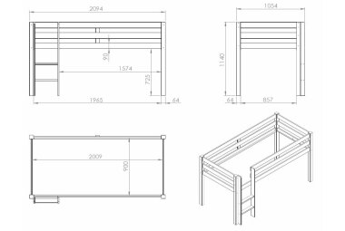 Spielbett Karolina 210x106x114 Kinderbett Massivholz natur 17374