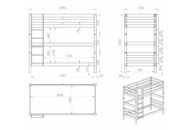 Etagenbett Karolina 210x105x182 Hochbett Massivholz natur 17376