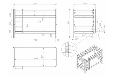 Etagenbett Karolina 210x105x140 Hochbett Massivholz natur 17378