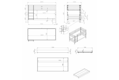 Etagenbett Karolina 210x105x140 Hochbett Massivholz natur 17417