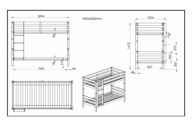 Etagenbett Karolina 210x105x161 Hochbett Massivholz natur 17514