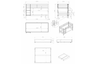 Etagenbett Karolina 210x105x140 Hochbett Massivholz grau 17575