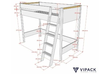 Hochbett Kariotta 210x139x160 Massivholz+Holzwerkstoff Weiß 17632