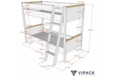 Hochbett Kariotta 210x139x160 Massivholz+Holzwerkstoff Anthrazit 17637