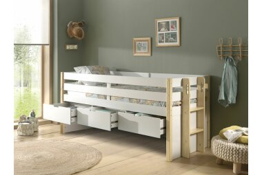 Kojenbett Karissa 219x98x100 Massivholz+MDF Weiß/natur 17639