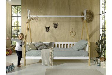 Zeltbett Karyn 206x96x185 Kinderbett Massivholz Weiß/natur 17653