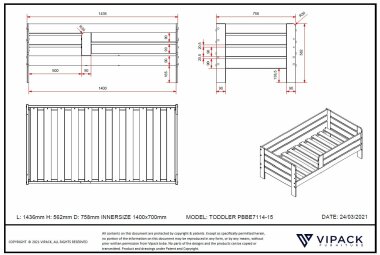 Juniorbett Karie 144x70x56 Kinderbett MDF Grau 17666