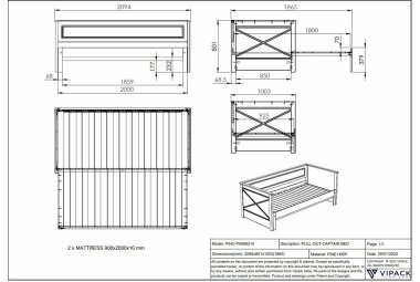 Ausziehbett Katie 209x100x80 Funktionsbett Massivholz+MDF Weiß 17674