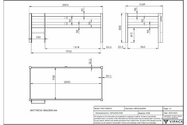 Kojenbett Karolina 208x105x83 Kinderbett Massivholz Weiß 17679