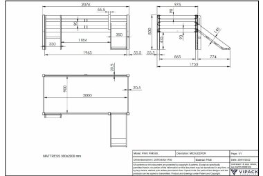 Kojenbett mit Rutsche Karolina 208x175x83 Massivholz Weiß 17681