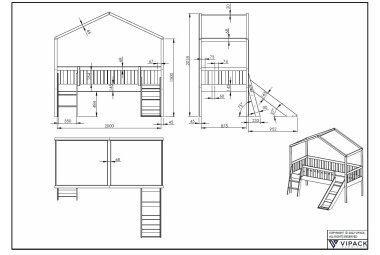 Hausbett mit Rutsche Kapua 209x192x202 Massivholz Weiß 17694